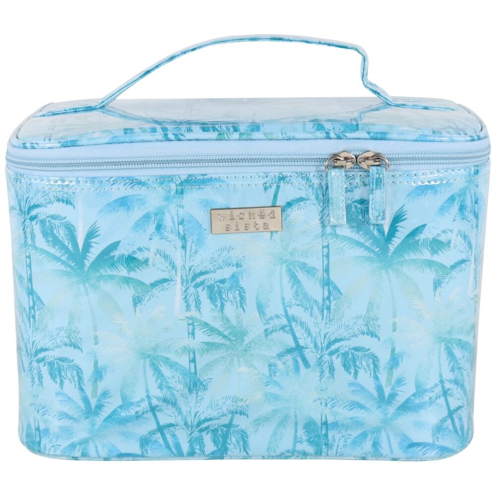 Wicked Sista Forest Palms Large Beauty Case Makeup Bag Waterproof Blue