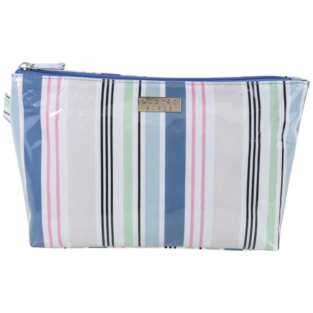 Wicked Sista Anderson Stripe Large Luxe Cosmetic Makeup Bag Waterproof Blue