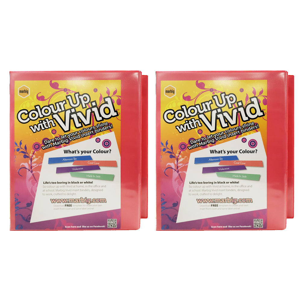 Marbig Colour Up With Vivid A4 Insert Binder w/25mm Ring - Pink (2 Pack)