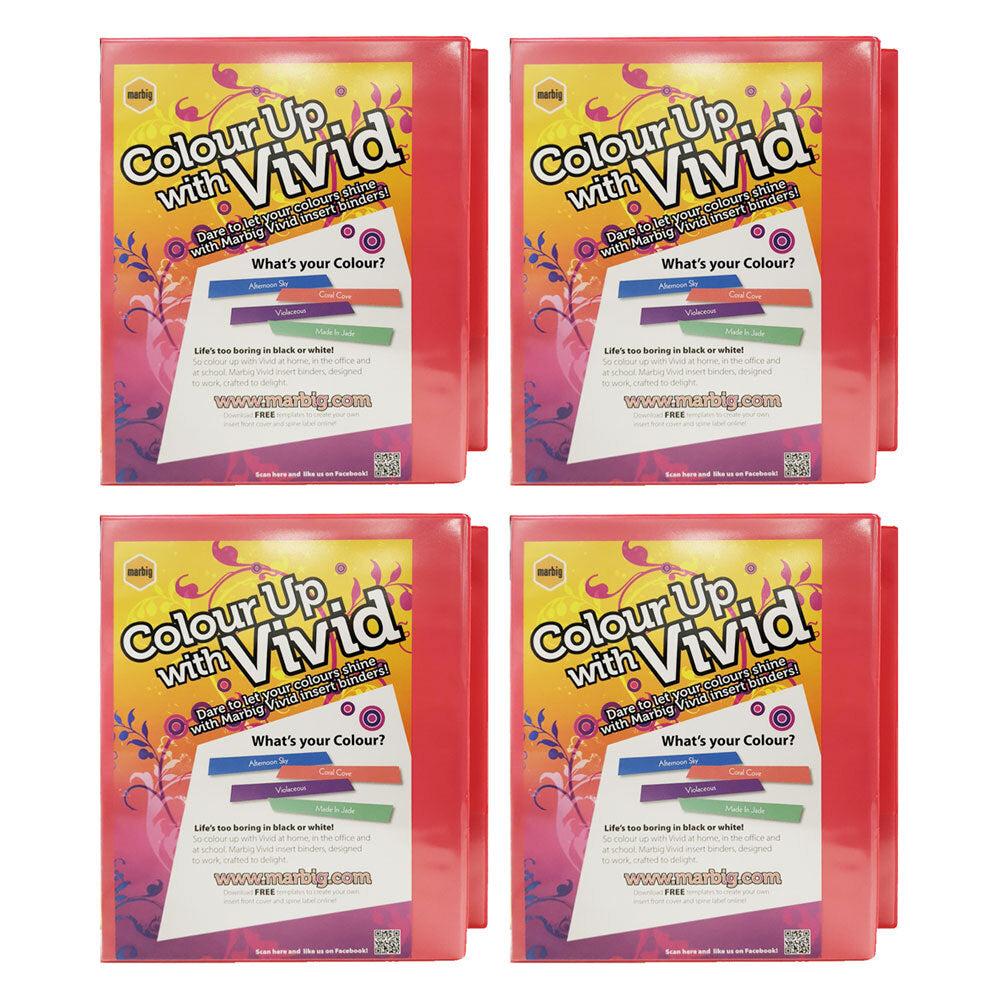 Marbig Colour Up With Vivid A4 Insert Binder w/25mm Ring - Pink (4 Pack)