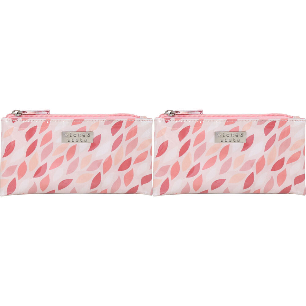 Wicked Sista Coral Leaves Small Flat Purse Makeup Pouch Waterproof 20x10cm (2 Pack)