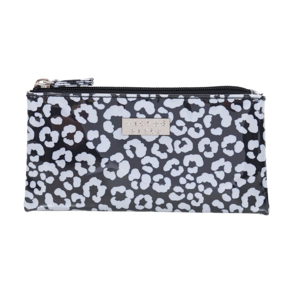 Wicked Sista Small Flat Purse Watercolour Leopard Waterproof - Black/Grey