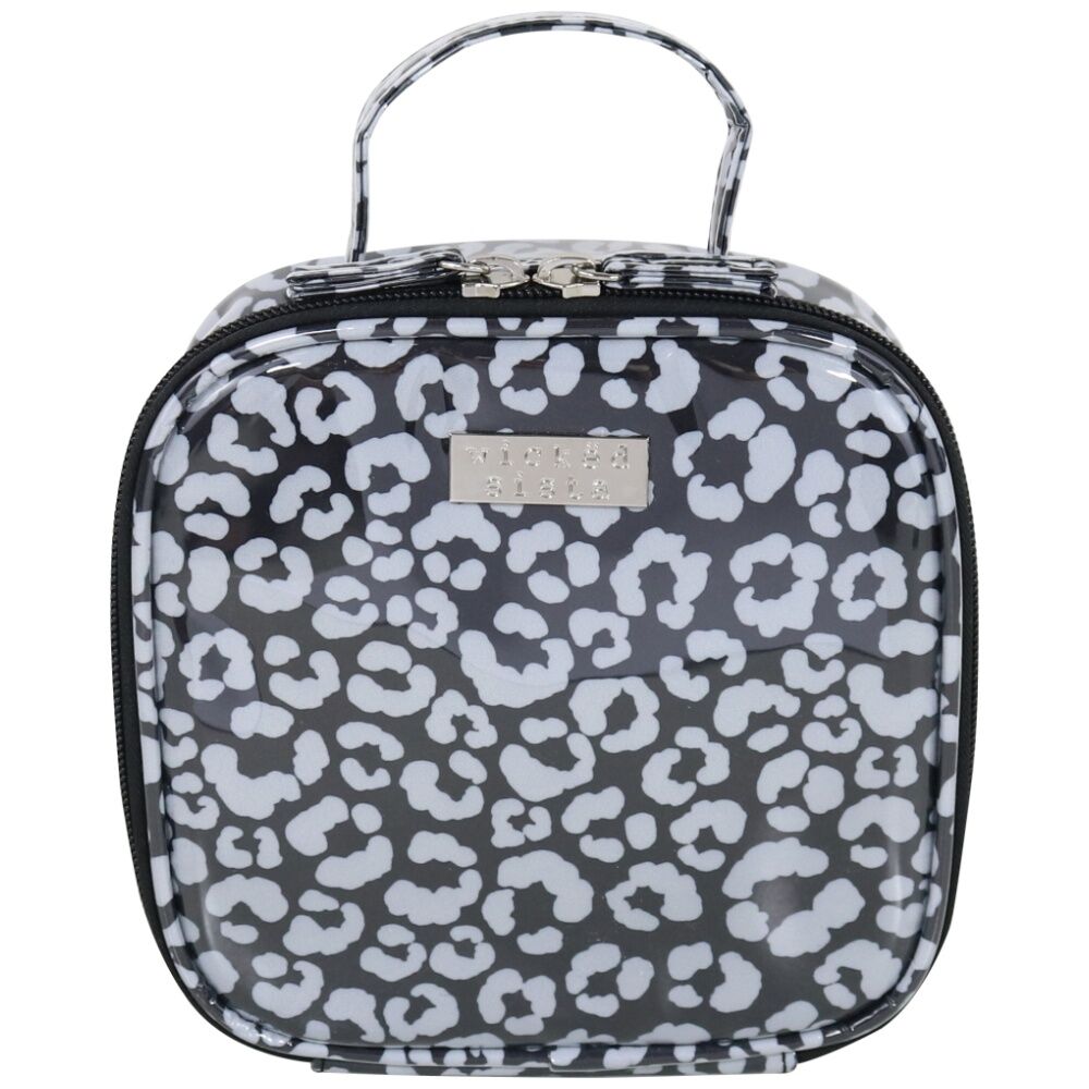Wicked Sista Watercolour Leopard Square Carry Bag Small Cosmetic - Black/Grey