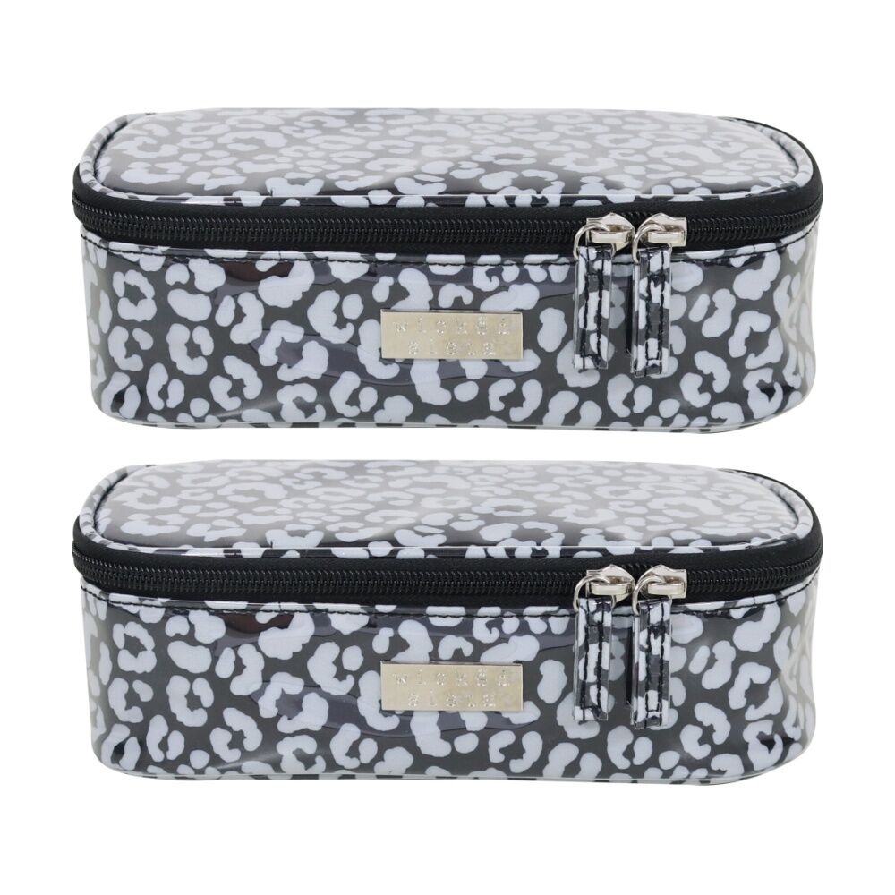 Wicked Sista Watercolour Leopard Brush Bag Cosmetic Rectangle - Black/Grey (2 Pack)