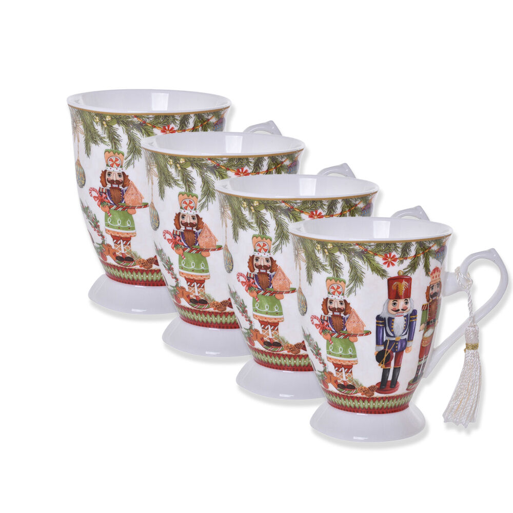 Gibson Gifts Nutcracker Christmas Footed Bone China Drinking Mug 110x125x125 (4 Pack)