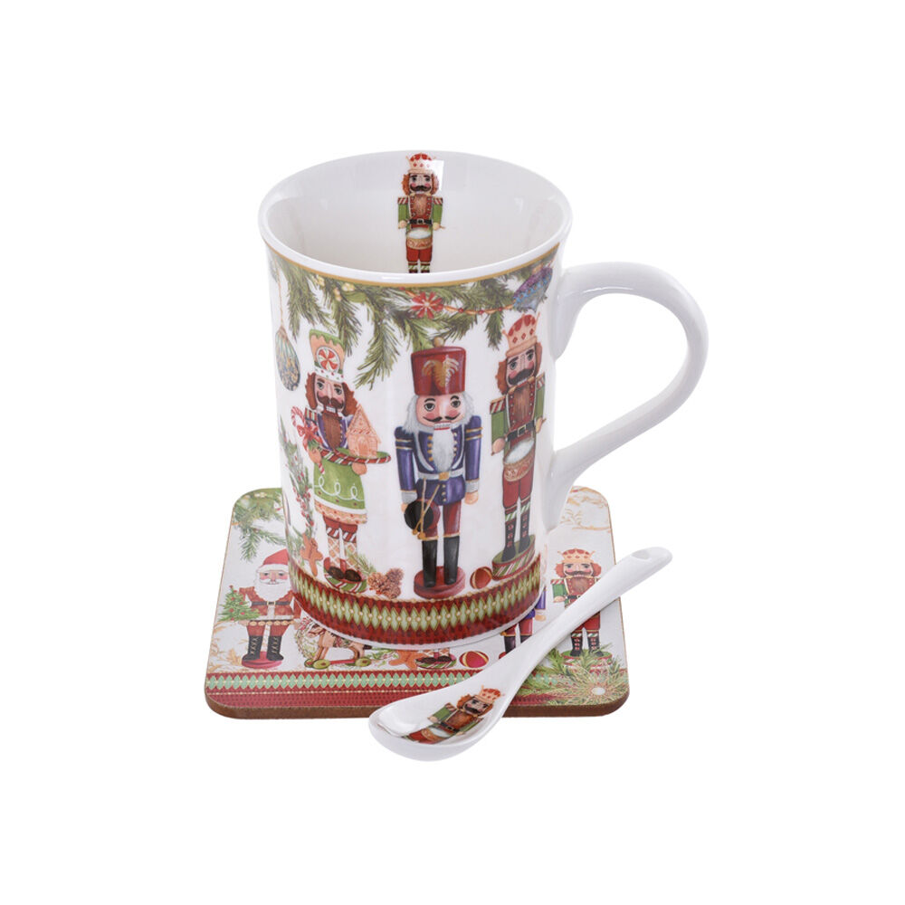 Gibson Gifts Nutcracker Christmas Bone China Mug Coaster Spoon Gift Set (3 Pieces)