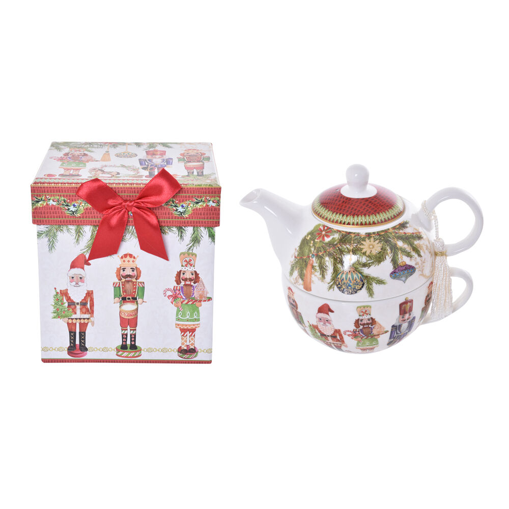Gibson Gifts Nutcracker Christmas Bone China Tea Set For One w/ Teapot & Cup — image 2