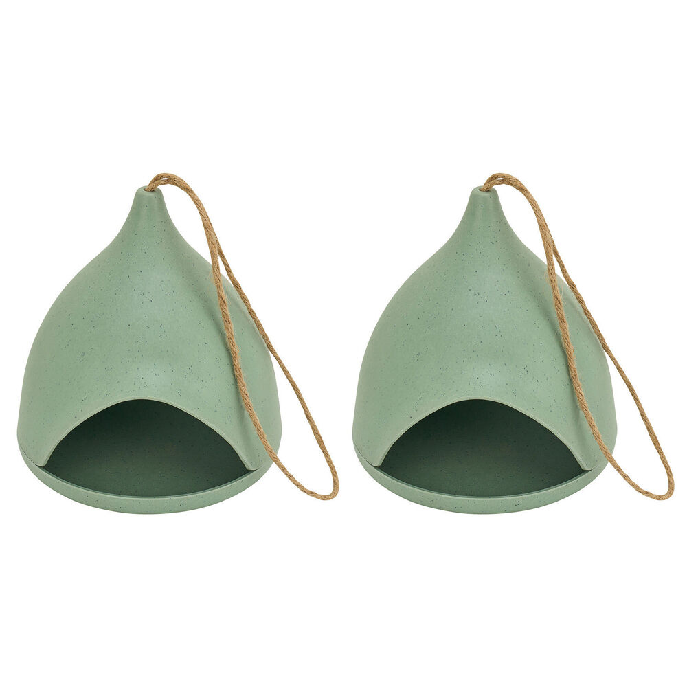 Annabel Trends Bamboo Igloo Bird House Feeder Food Container 21cm Green (2 Pack)