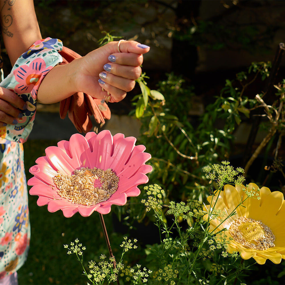 Annabel Trends Bamboo Bird Bath Sunflower w/ Iron Stand 60cm Pink (2 Pack) — image 7