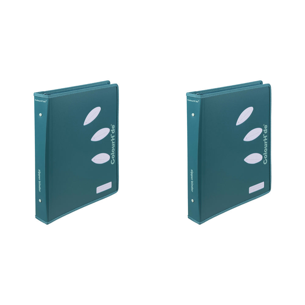 Colourhide 48cm Zipper Ring Binder File Holder Document Organiser Teal Green (2 Pack)