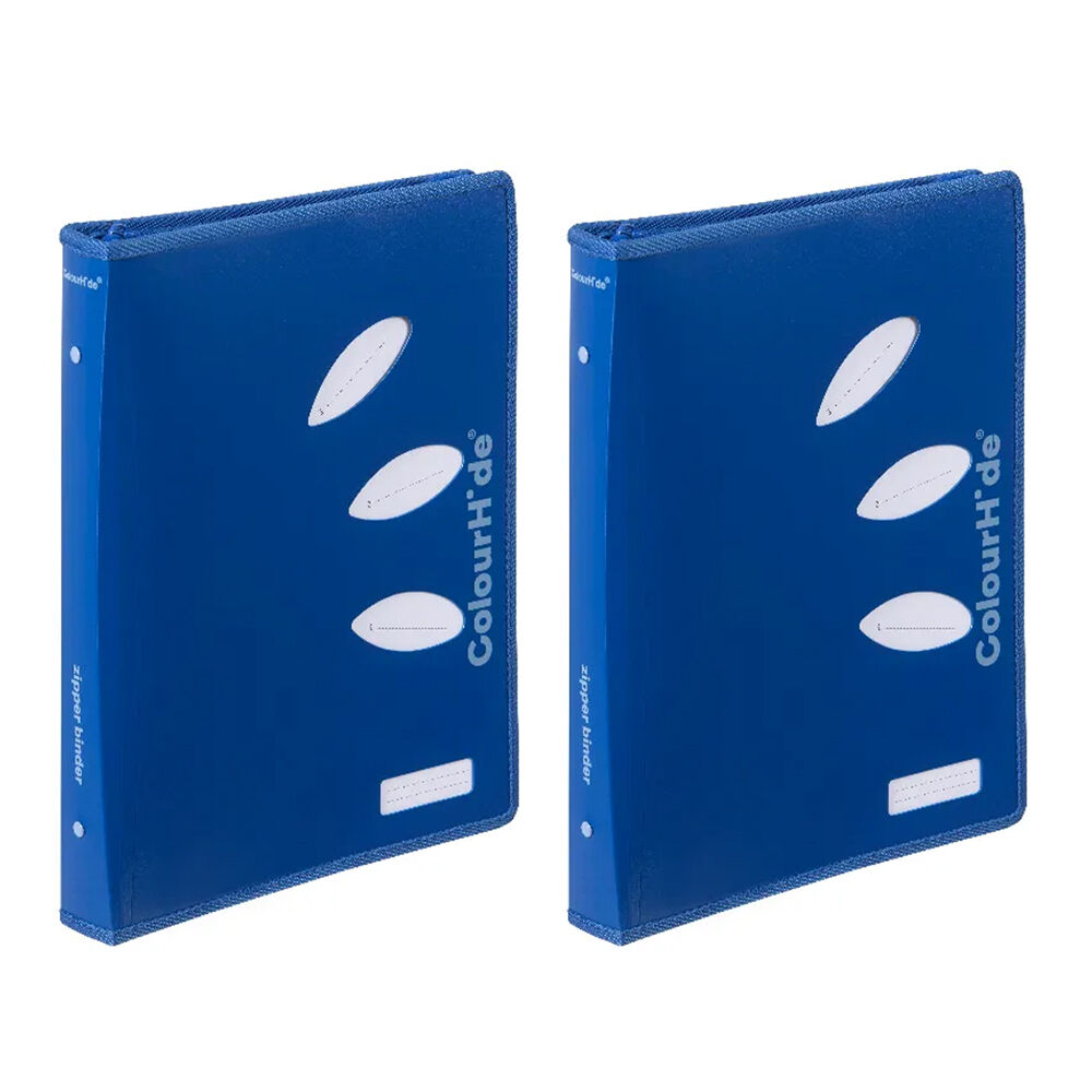 Colourhide 48cm Zipper Ring Binder File/Paper Holder Document Organiser Blue (2 Pack)