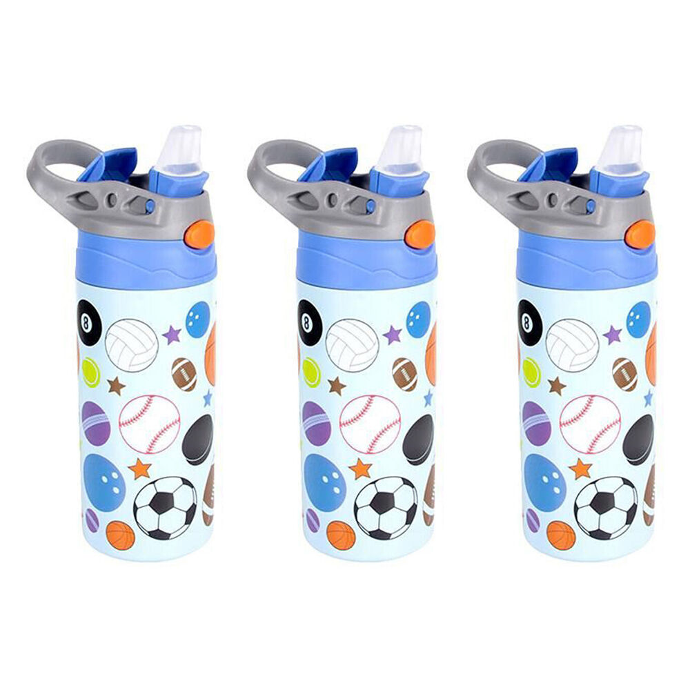 Splash Kids's Insulated Drink Water Bottle w/ Flip-Top Lid 355ml Assorted (3 Pack)