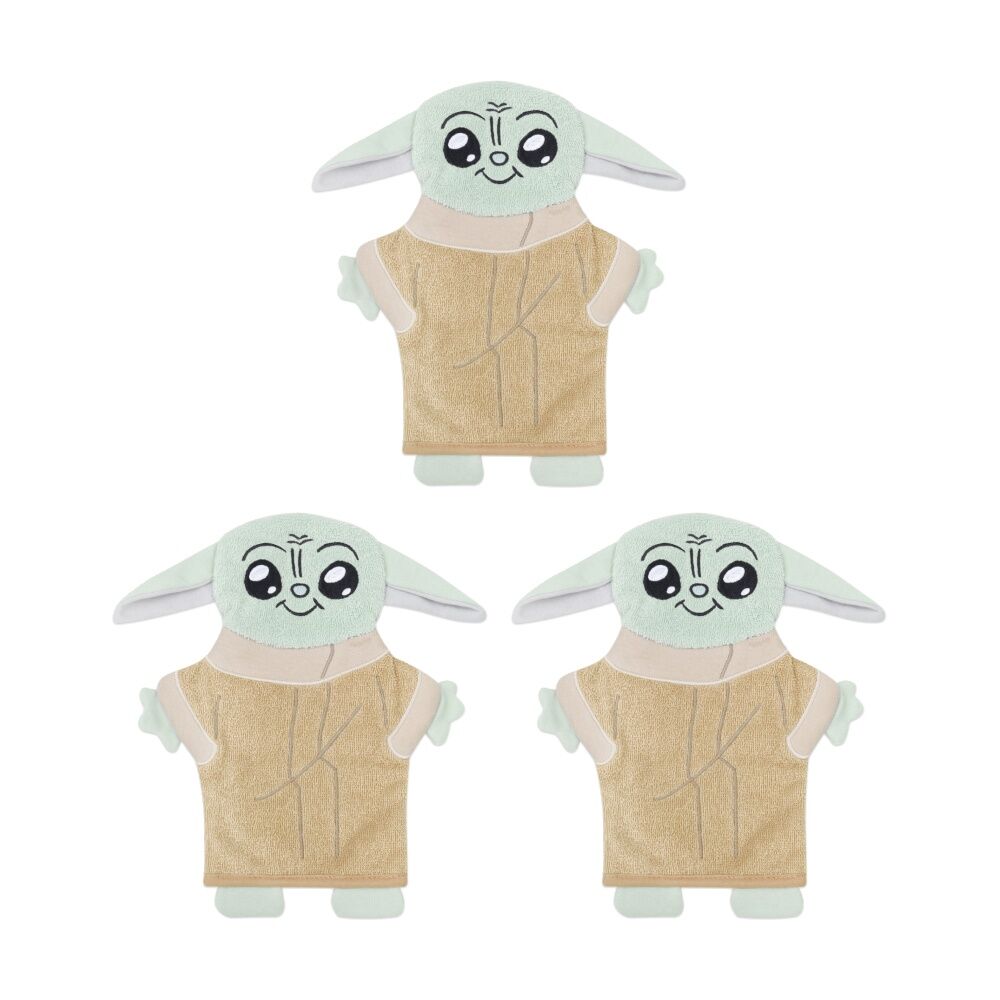Lucas Film Grogu Star Wars Childrens Wash Mitt 100% Cotton Tan/Sage (3 Pack)