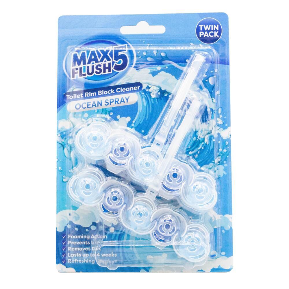 Max Flush 5 Toilet Rim Block Cleaner 45g Ocean Spray Antibacterial (2 Pieces)