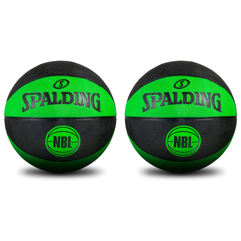 Spalding NBL Coloured Outdoor Play Rubber Basketball Size 6 Green/Black (2 Pack)