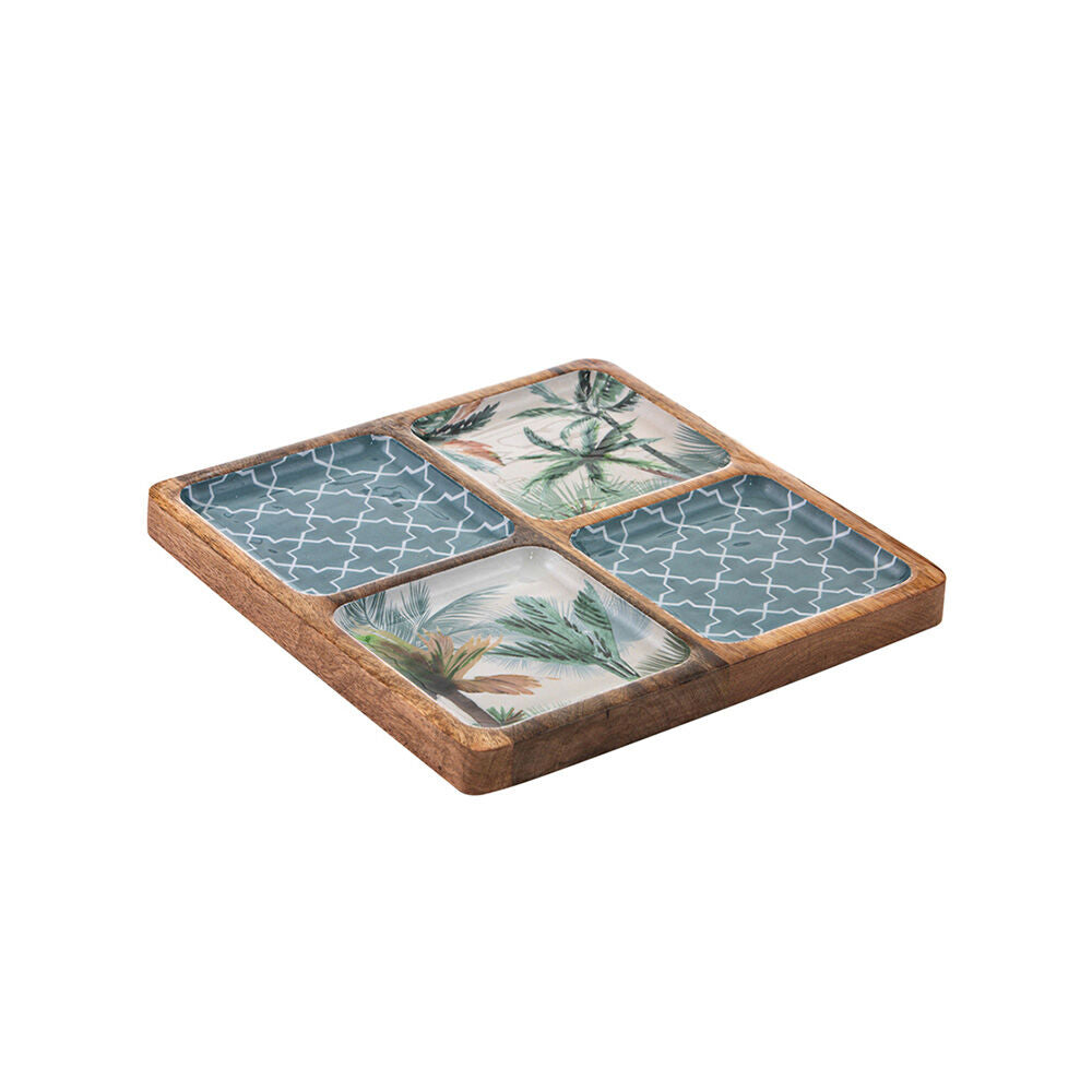 Ladelle Reusable Food Tray Panama Mango Wood Square Sectional Serving Platter — image 2