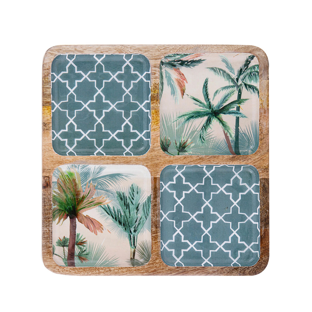 Ladelle Reusable Food Tray Panama Mango Wood Square Sectional Serving Platter