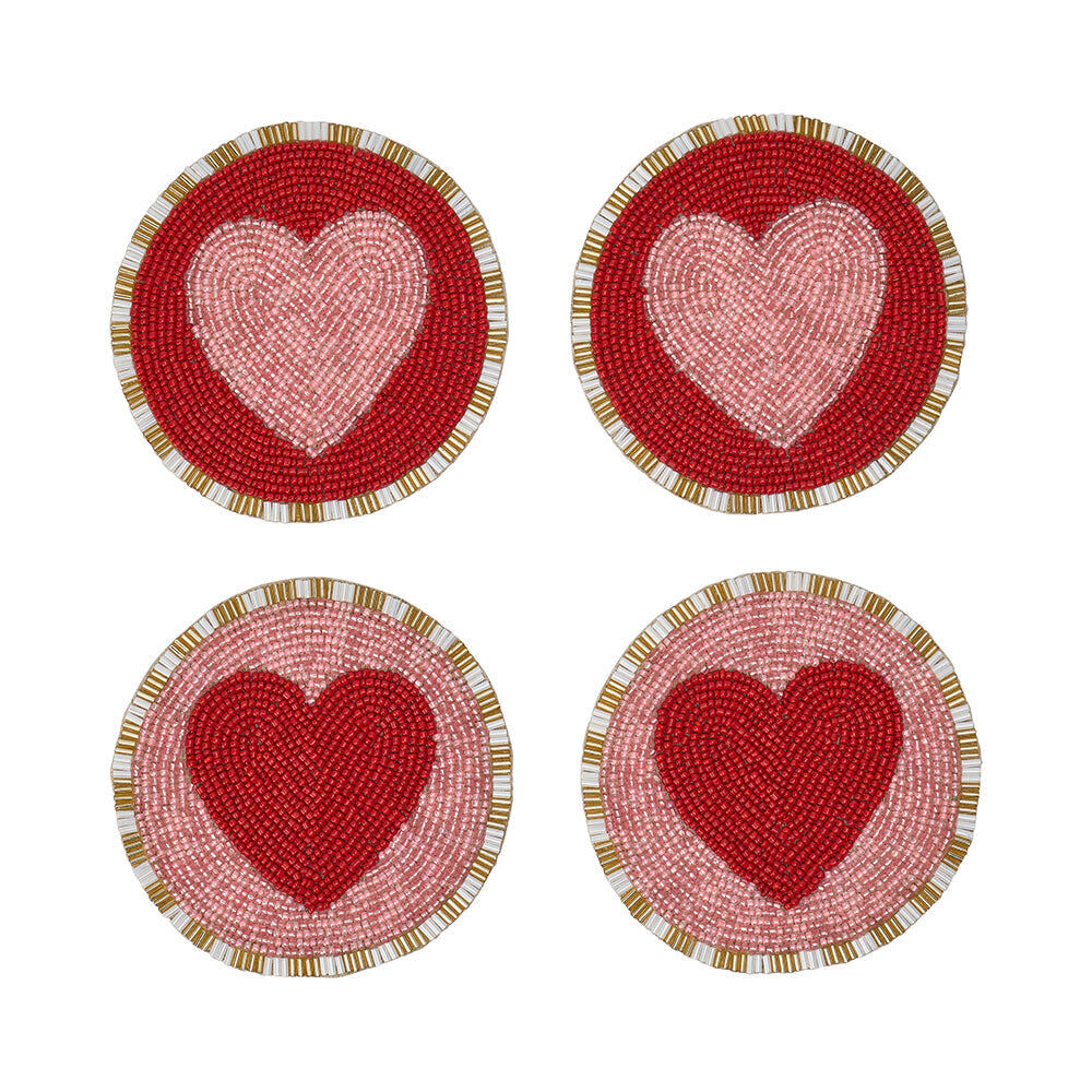 Annabel Trends Beaded Coaster Drink Mat Table Protector 10cm Heart (4 Pieces)
