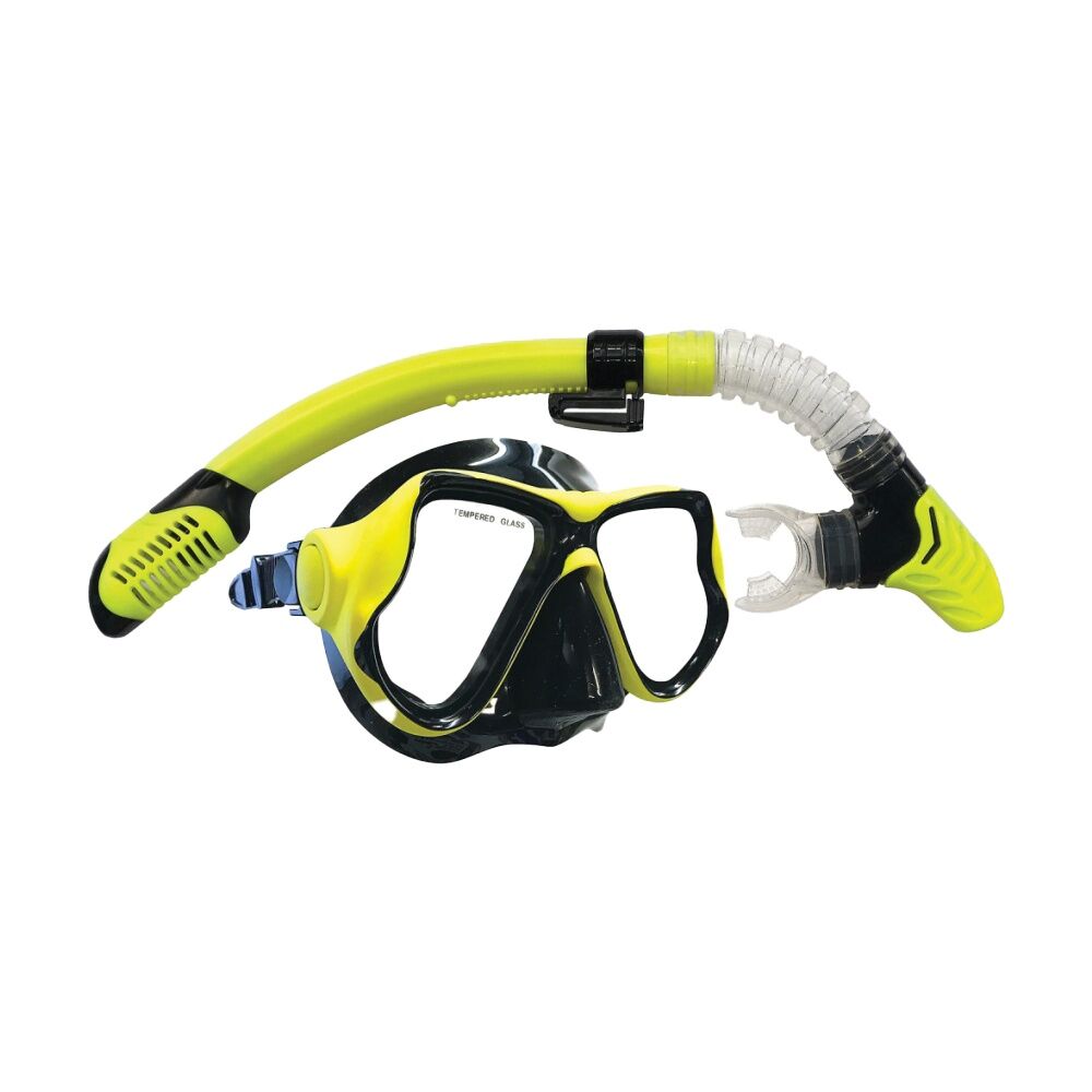 Land & Sea Sports Australia Land & Sea Sports Ningaloo Silicone Snorkelling Mask Set w Goggles — Yellow