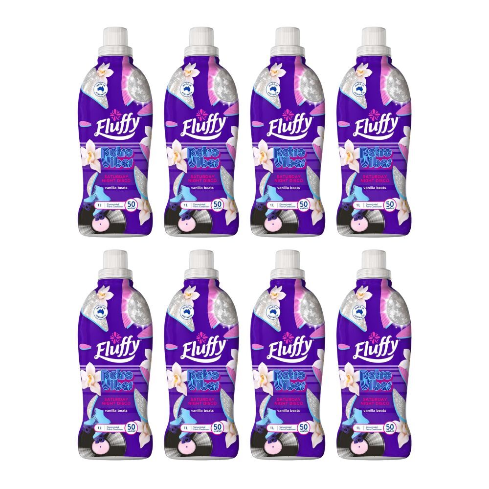 Fluffy Concentrated Fabric Conditioner Retro Vibes 1L Vanilla Beats (8 Pack)