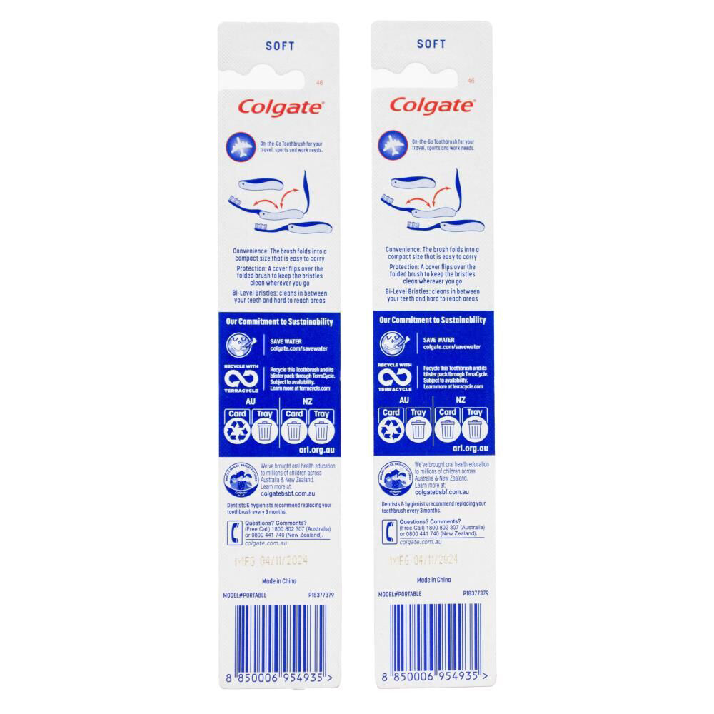 Colgate Dental Care Assorted Travel Size Soft Bristle Toothbrush Red/Blue — image 3