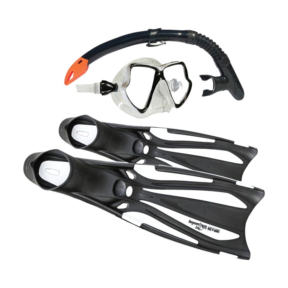 Land & Sea Sports Australia Land Sea Sports Whitsunday Snorkelling Fins Goggles Set White Euro