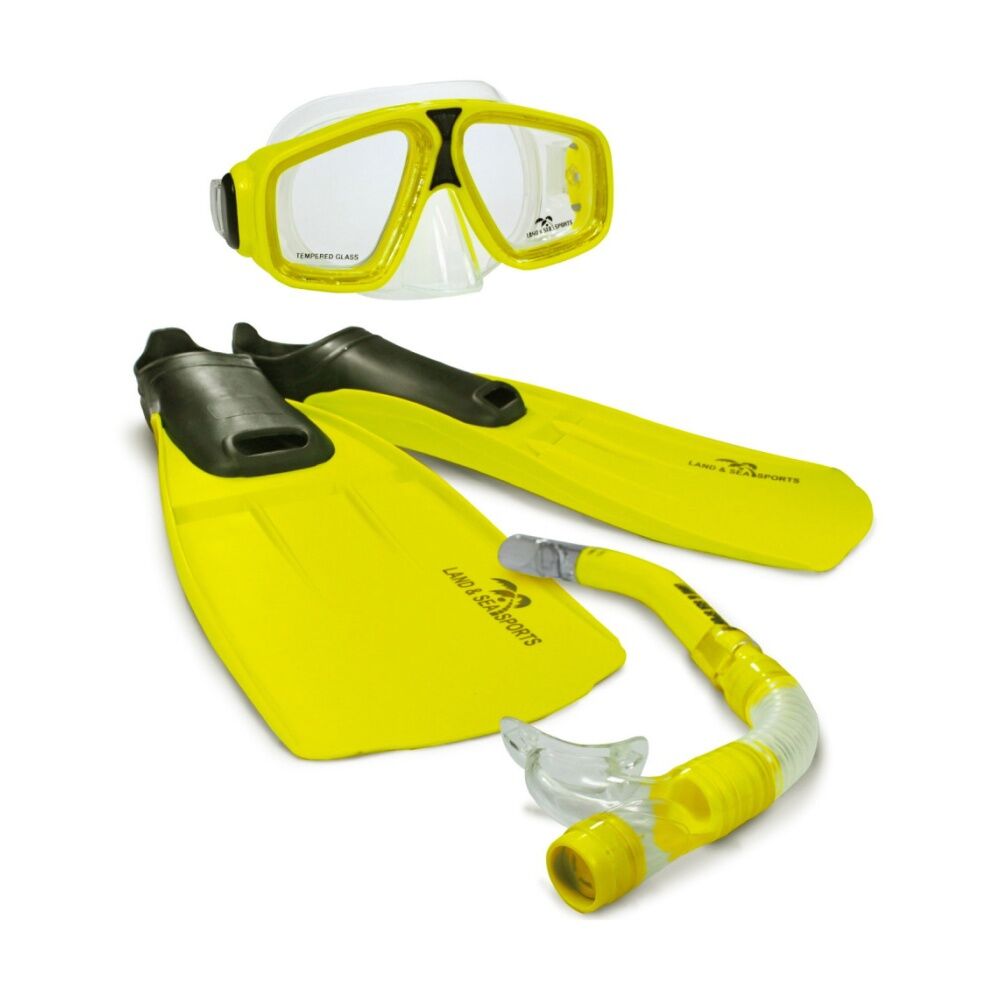 Land & Sea Sports Australia Land Sea Sports Adventurer Snorkelling Set w/ Fins Goggles Yellow AU