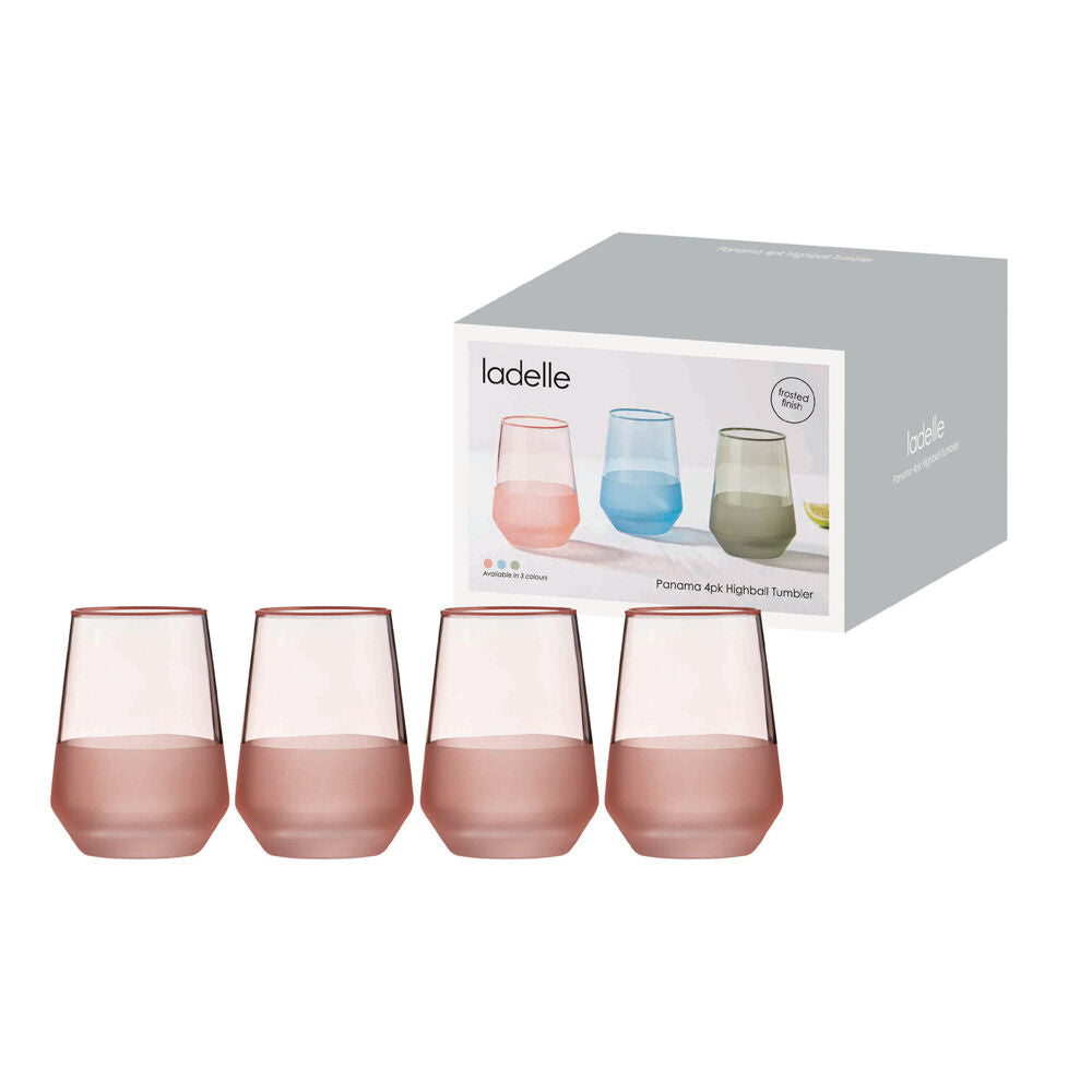 Ladelle Panama Drinking Glass Durable Tumbler Kitchen Glassware Coral (4 Pieces) — image 2