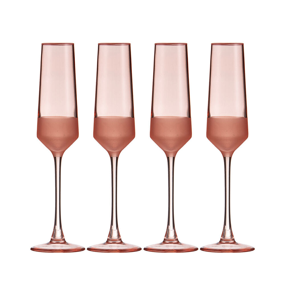 Ladelle Panama Champagne Flute Glass Stemware Set Beverage Glassware Coral (4 Pieces)