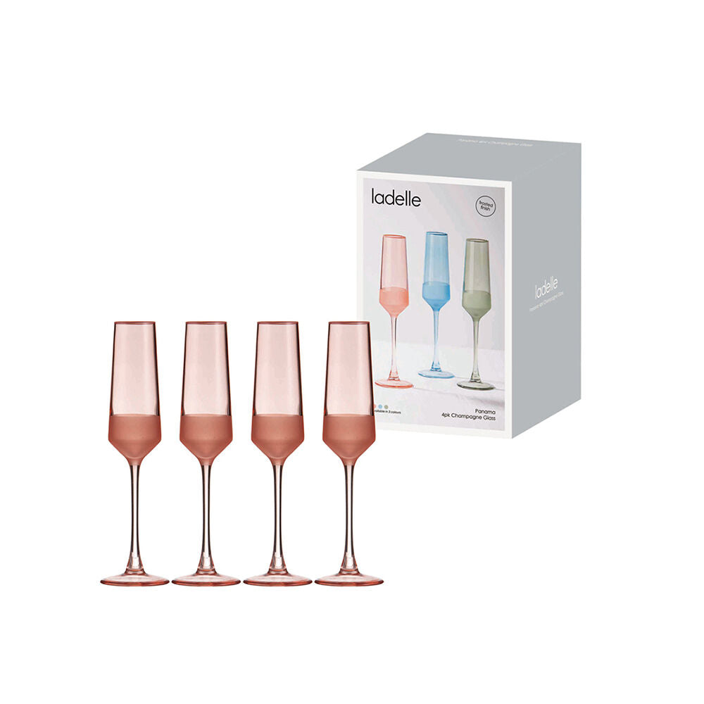 Ladelle Panama Champagne Flute Glass Stemware Set Beverage Glassware Coral (4 Pieces) — image 2