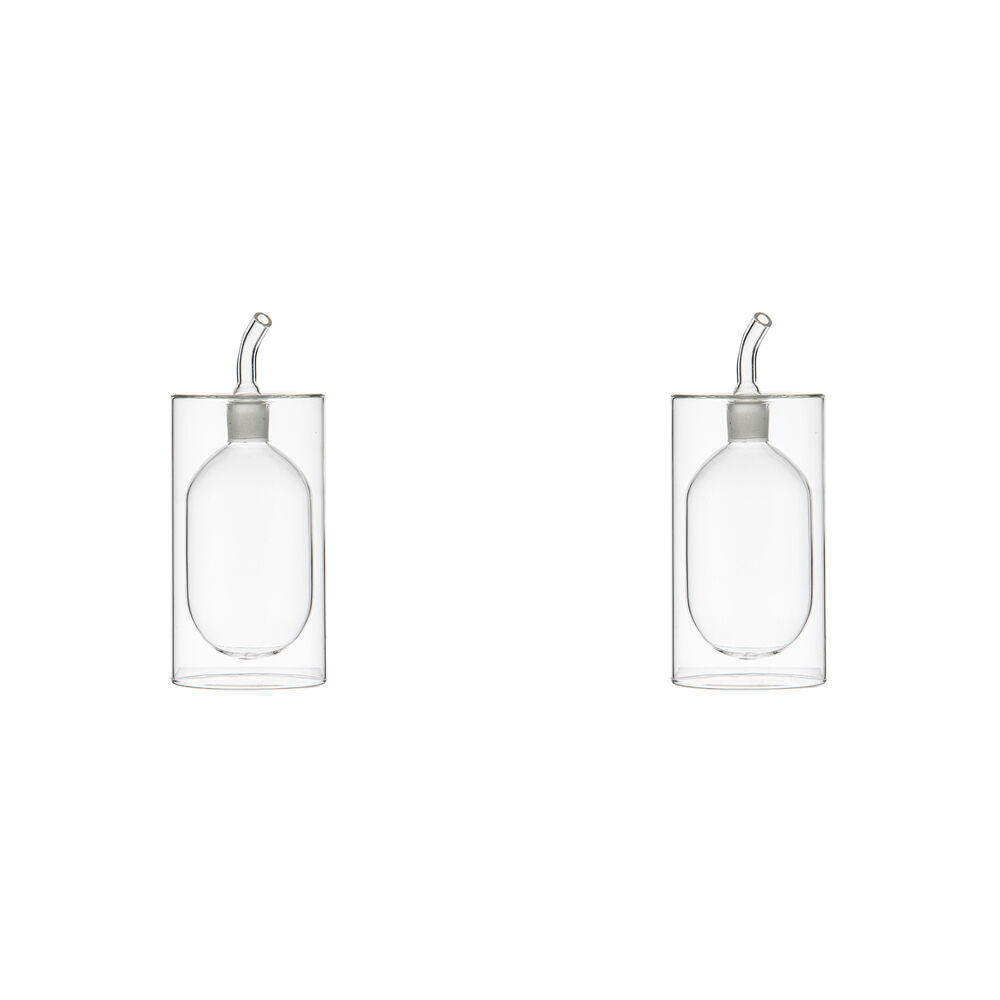 Ladelle Gather Glass Double Wall Oil Dispenser Storage Bottle Reusable Clear (2 Pack)