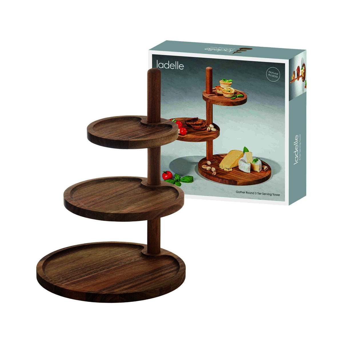 Ladelle Multi-Level Snack Serving Stand Brown Gather Round 3 Tier Tower — image 2