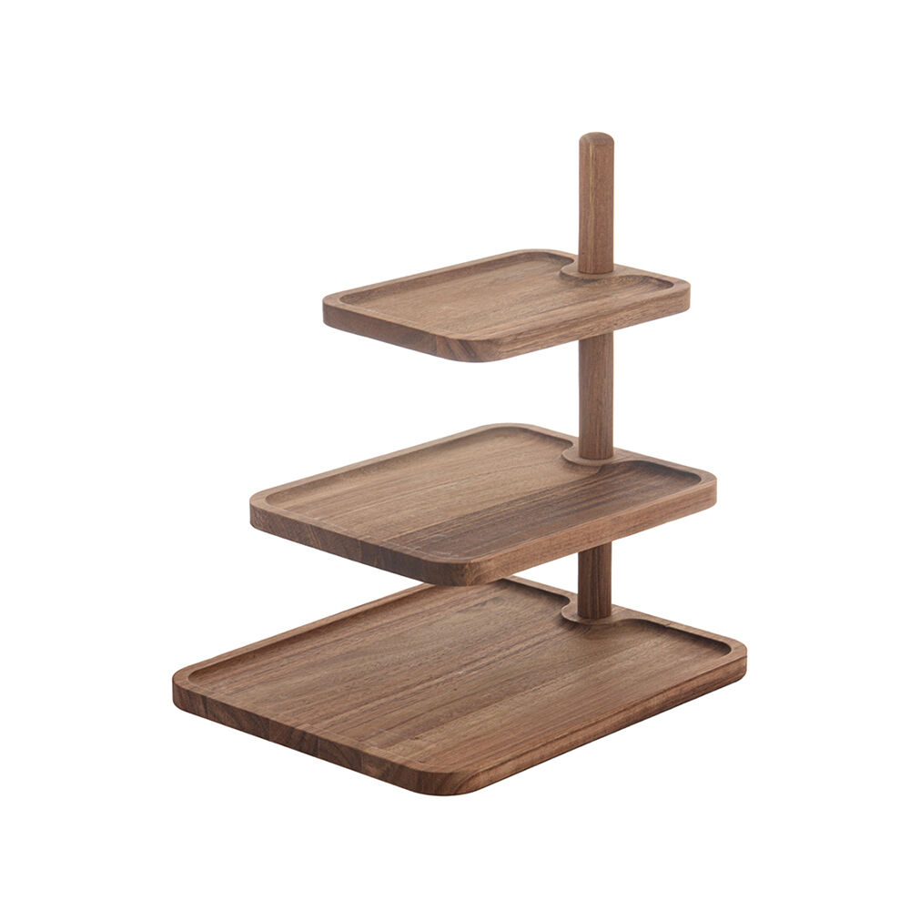 Ladelle Multi-Level Snack Serving Stand Brown Gather Rectangle 3 Tier Tower