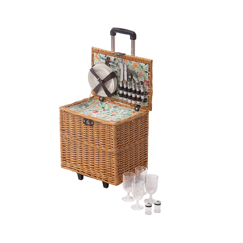 Ladelle Portable Brown Esperance 4 Person Trolley Wheeled Picnic Basket