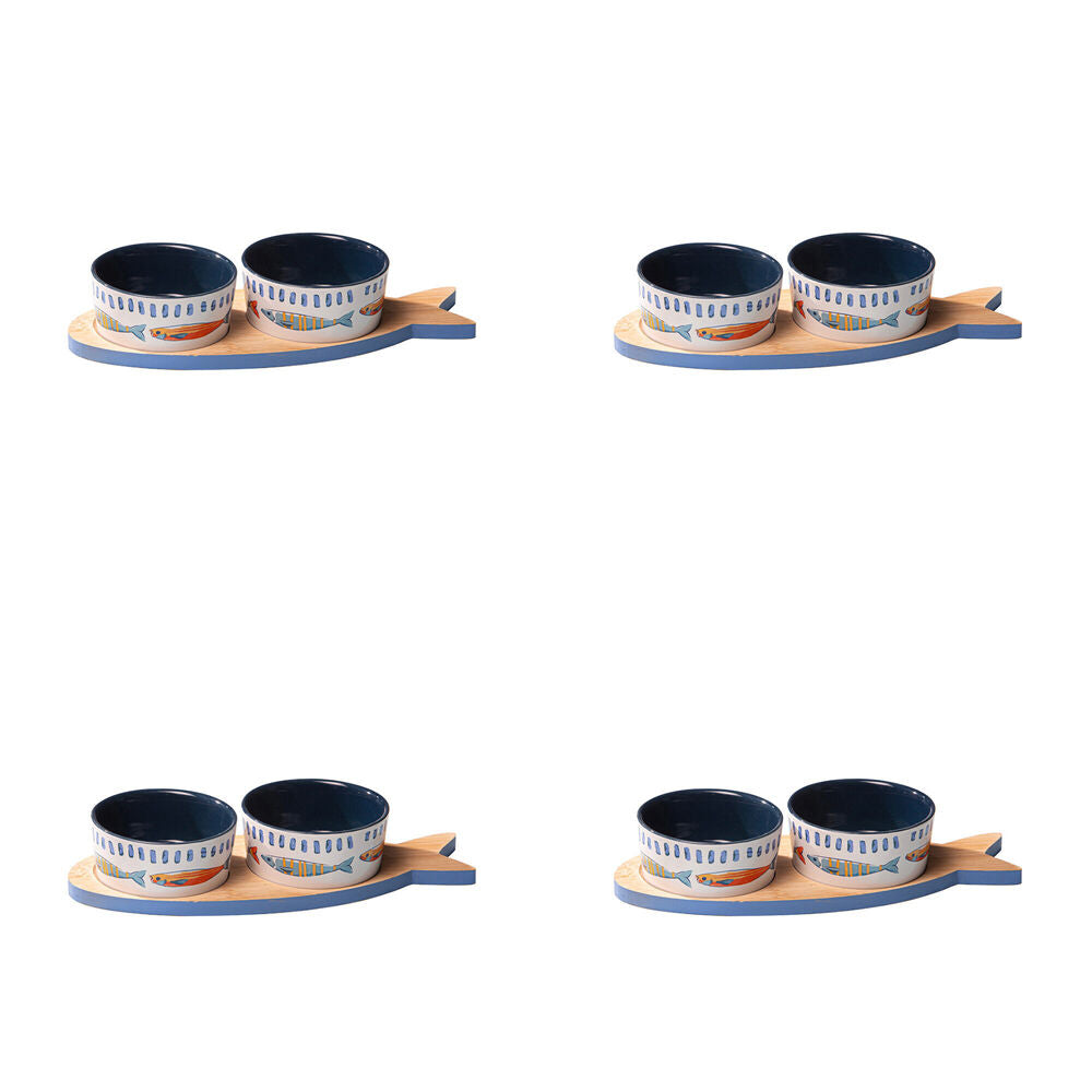 Ladelle 3pc Ladelle Capri Ceramic Fish Bowl & Tray Serving Set Kitchen Serveware (4 Pack)