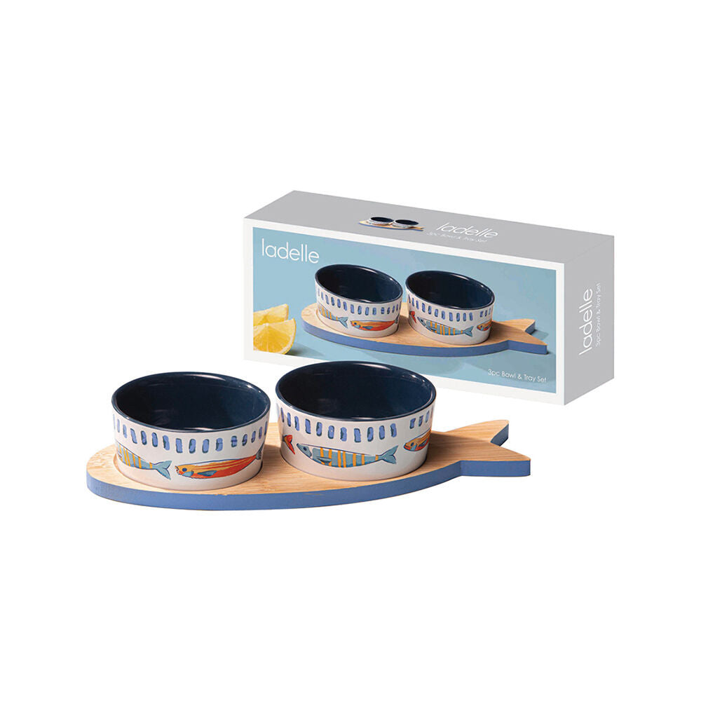 Ladelle 3pc Ladelle Capri Ceramic Fish Bowl & Tray Serving Set Kitchen Serveware (4 Pack) — image 3