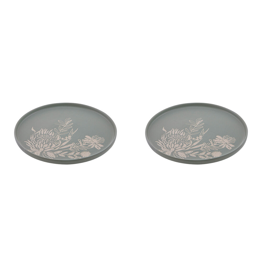 Ladelle Esperance Ceramic Serving Platter Round Reusable Food Tray Green (2 Pack)