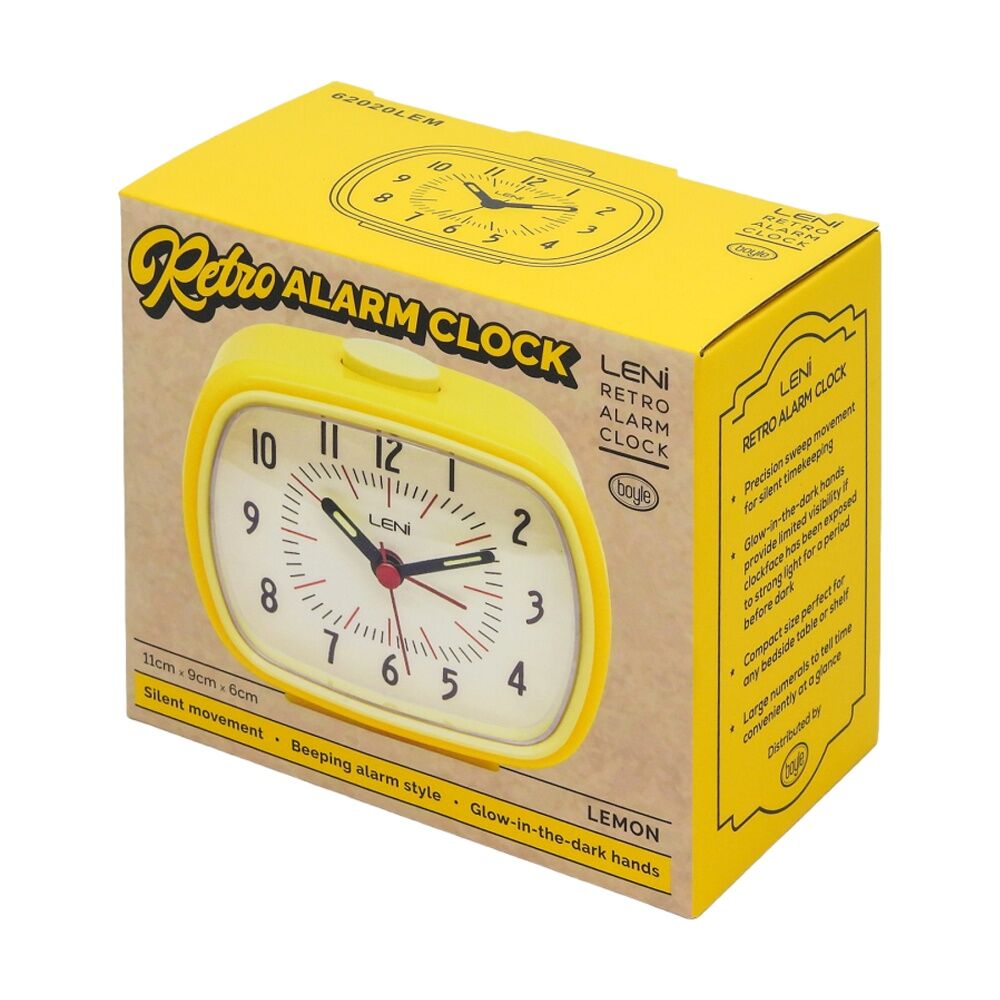 Leni 9x11x6cm Lemon Retro-Inspired Analogue Bedside Table/Desk Alarm Clock — image 8