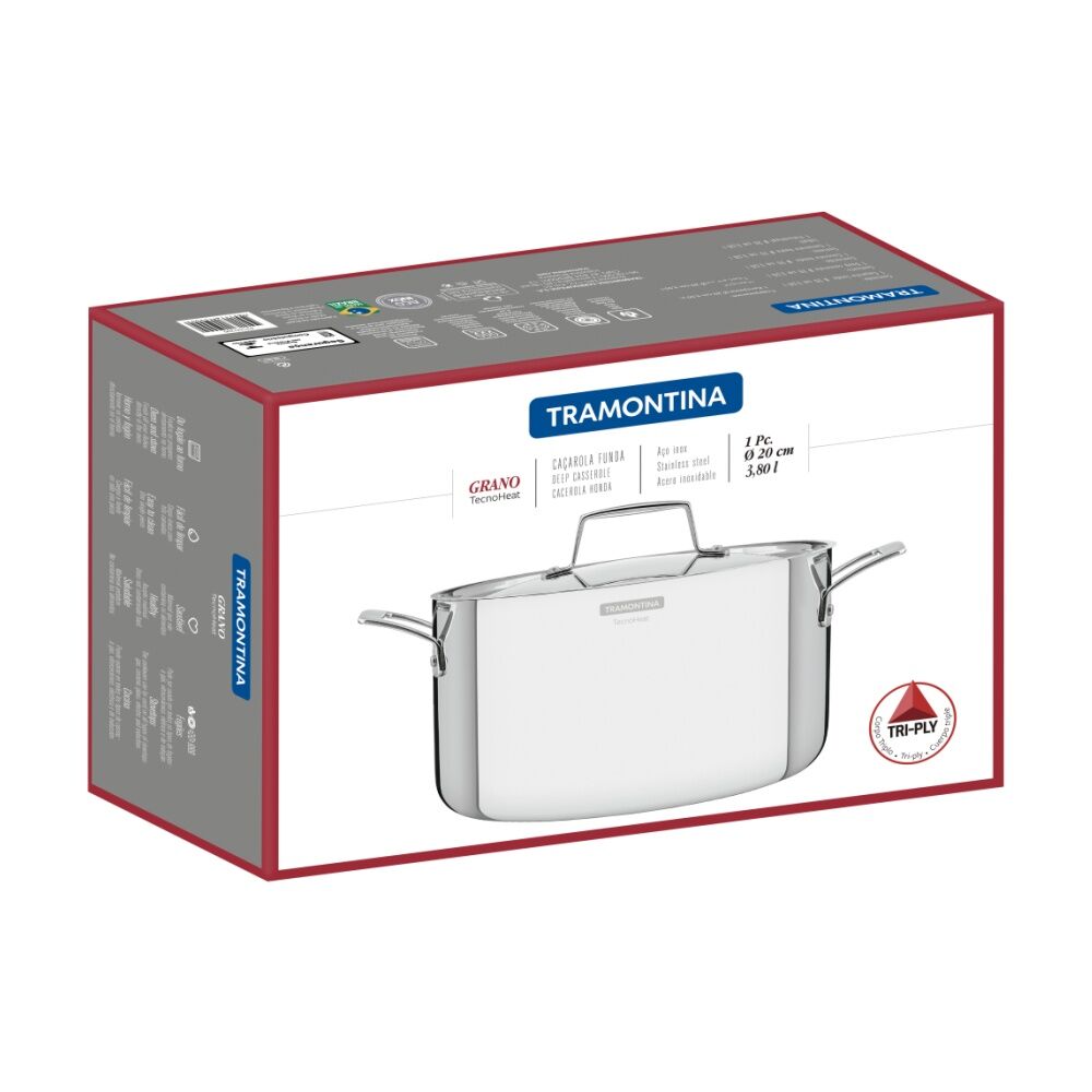 Tramontina 20cm/3.8L Deep Casserole Pan Tri-Ply Stainless Steel Induction Safe — image 2