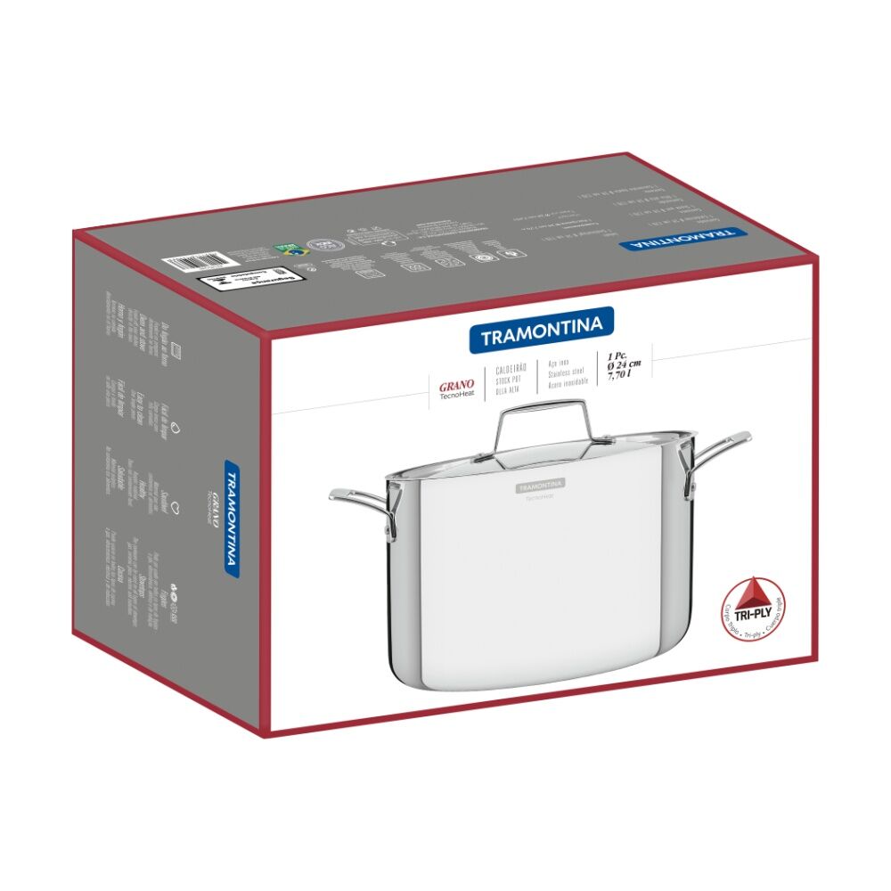 Tramontina 24cm/7.7L Stock Pot Tri-Ply Stainless Steel Induction Safe w/Lid — image 2