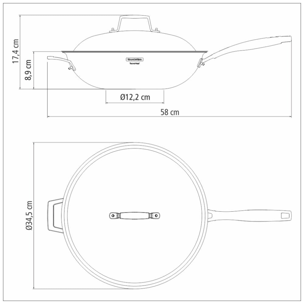 Tramontina 32cm/5.2L Wok Tri-Ply Stainless Steel w/Lid Induction Compatible — image 3