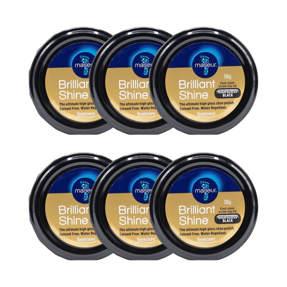 Footcare Maseur Brilliant Shine Shoe Leather Polish 38g High Gloss Black (6 Pack)