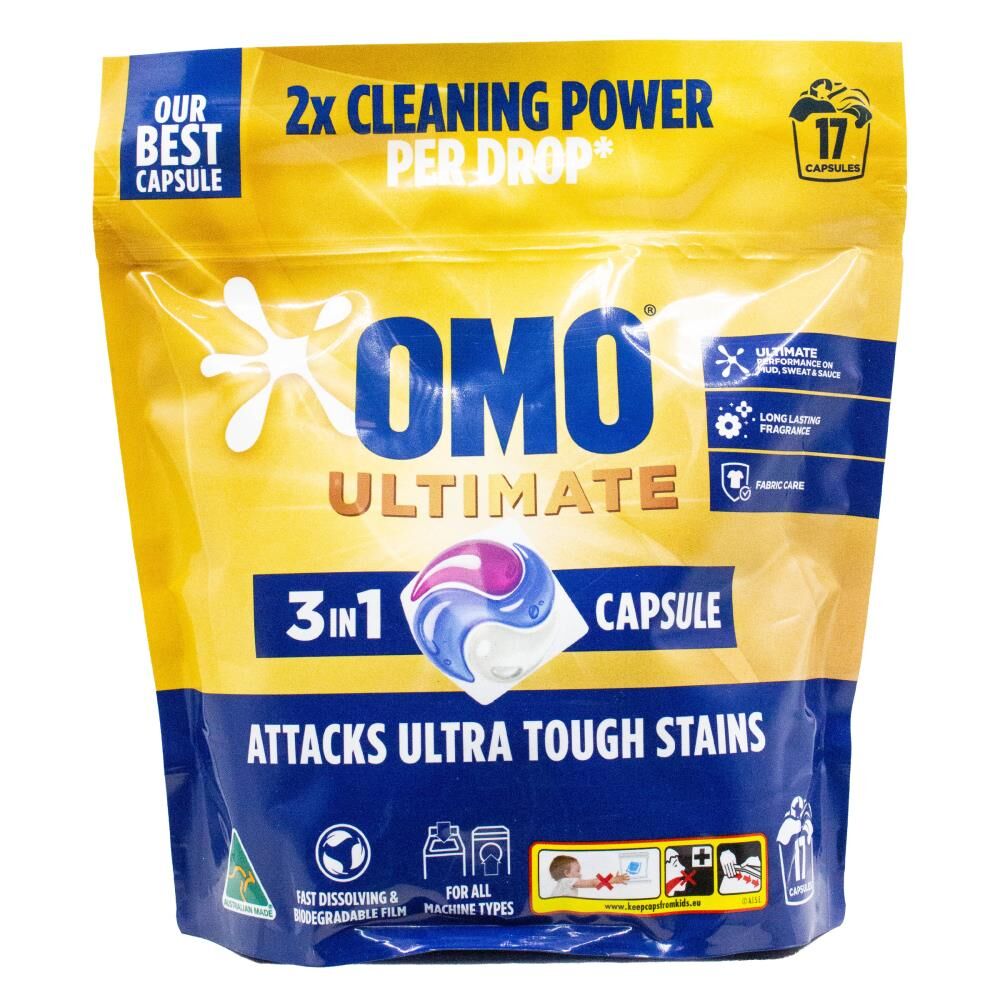 Omo Ultimate 3-in-1 Laundry Capsule/Pod Detergent 2x Cleaning Power (17 Pack)