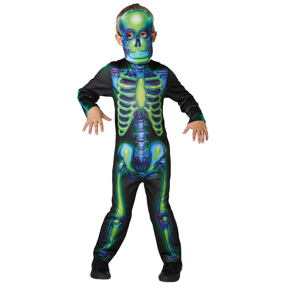 Rubies Neon Skeleton Glow In The Dark Boys/Kids Dress Up Party Costume Size M — image 2