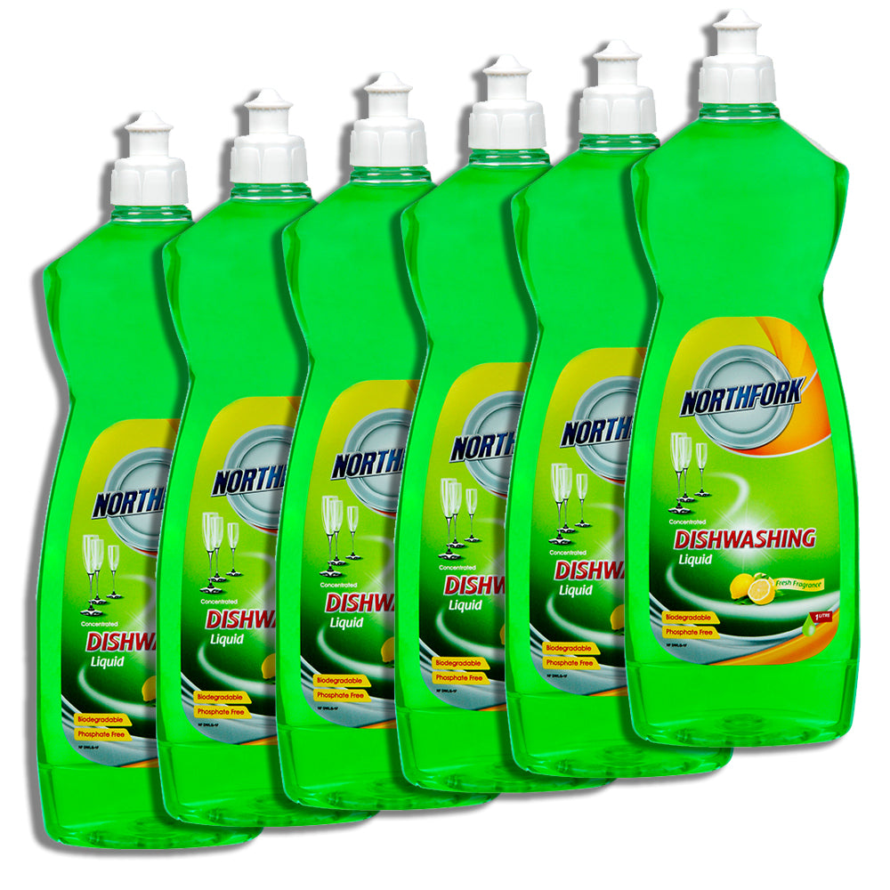 Northfork 1L Biodegradable Dishwashing Dishes Concentrated Liquid/Soap Lemon (6 Pack)