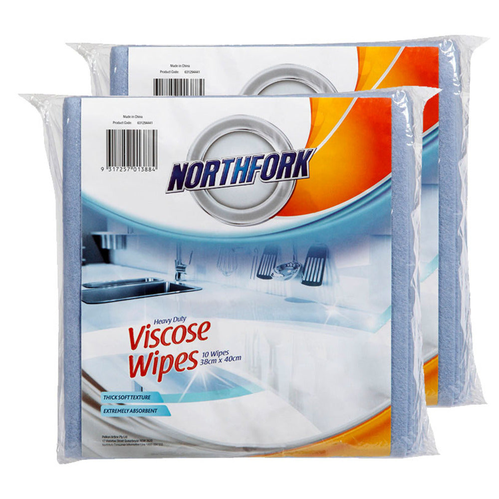 Northfork Heavy Duty Absorbent Viscose Cleaning Wipes/Cloth 40x38cm - Blue (20 Pack)