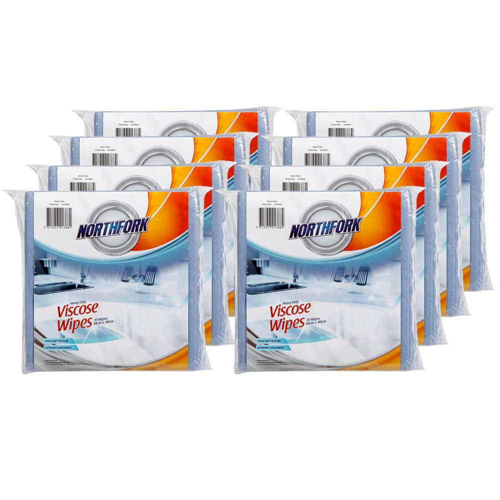Northfork Heavy Duty Absorbent Viscose Cleaning Wipes/Cloth 40x38cm - Blue (80 Pack)