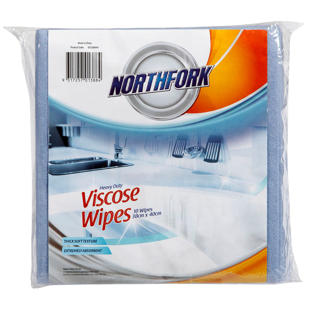 Northfork Heavy Duty Absorbent Viscose Cleaning Wipes/Cloth 40x38cm (10 Pack) — Blue