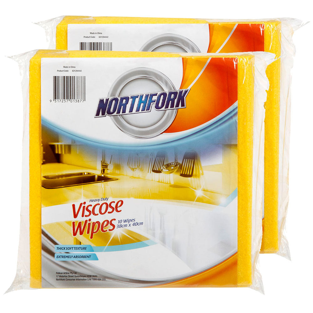 Northfork Heavy Duty Absorbent Viscose Cleaning Wipes/Cloth 40x38cm Yellow (20 Pack)