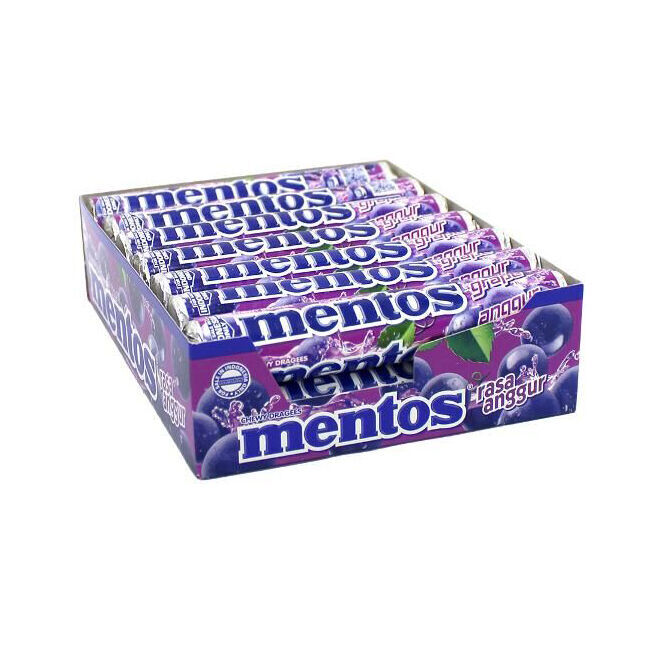 Mentos 14pc Mentos Grapes Candy Roll Lollies 29g Chewy Dragees Confectionery (12 Pack) — image 3
